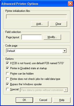 Advanced Printer Options Dialog Box